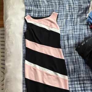 Black and Pink Sheath Midi Dress for Cocktail Nights